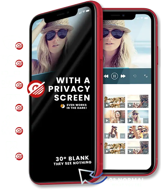 Two phones showing a phone privacy screen blocking the phone screen from the sides
